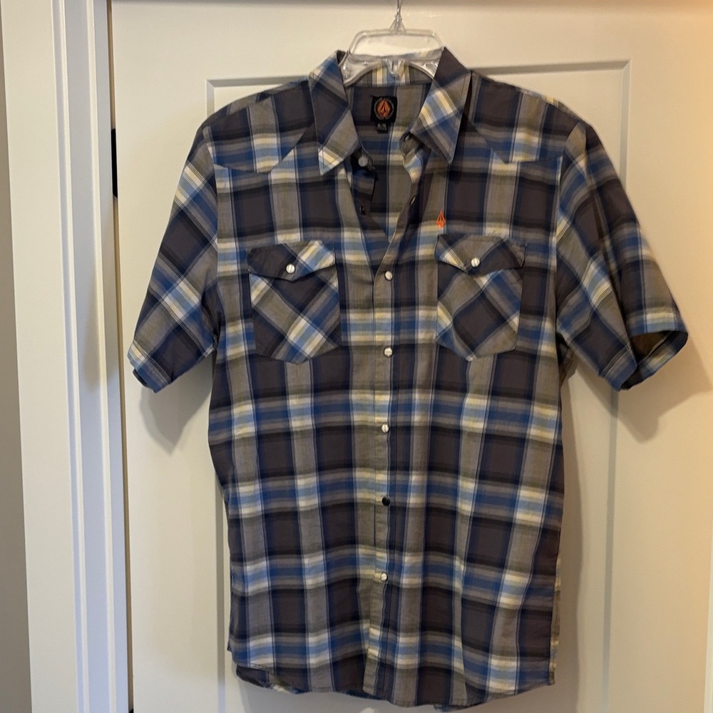 Volcom Men's Plaid Shirt in Blue and Gray